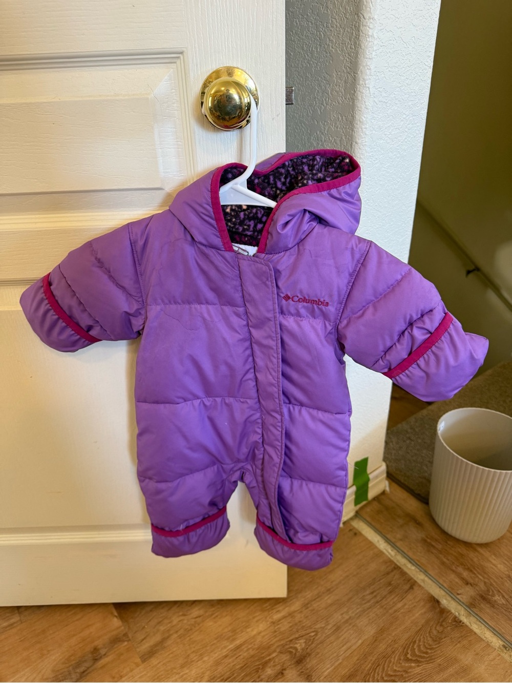 Columbia Purple Hooded Infant One-Piece Snowsuit with Pink Trim